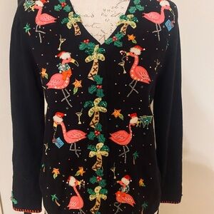 Holiday Flamingo Black Cardigan
